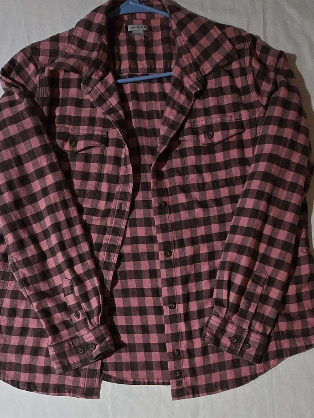 Carhartt Womens  Black and Pink Plaid Button-Down Shirt